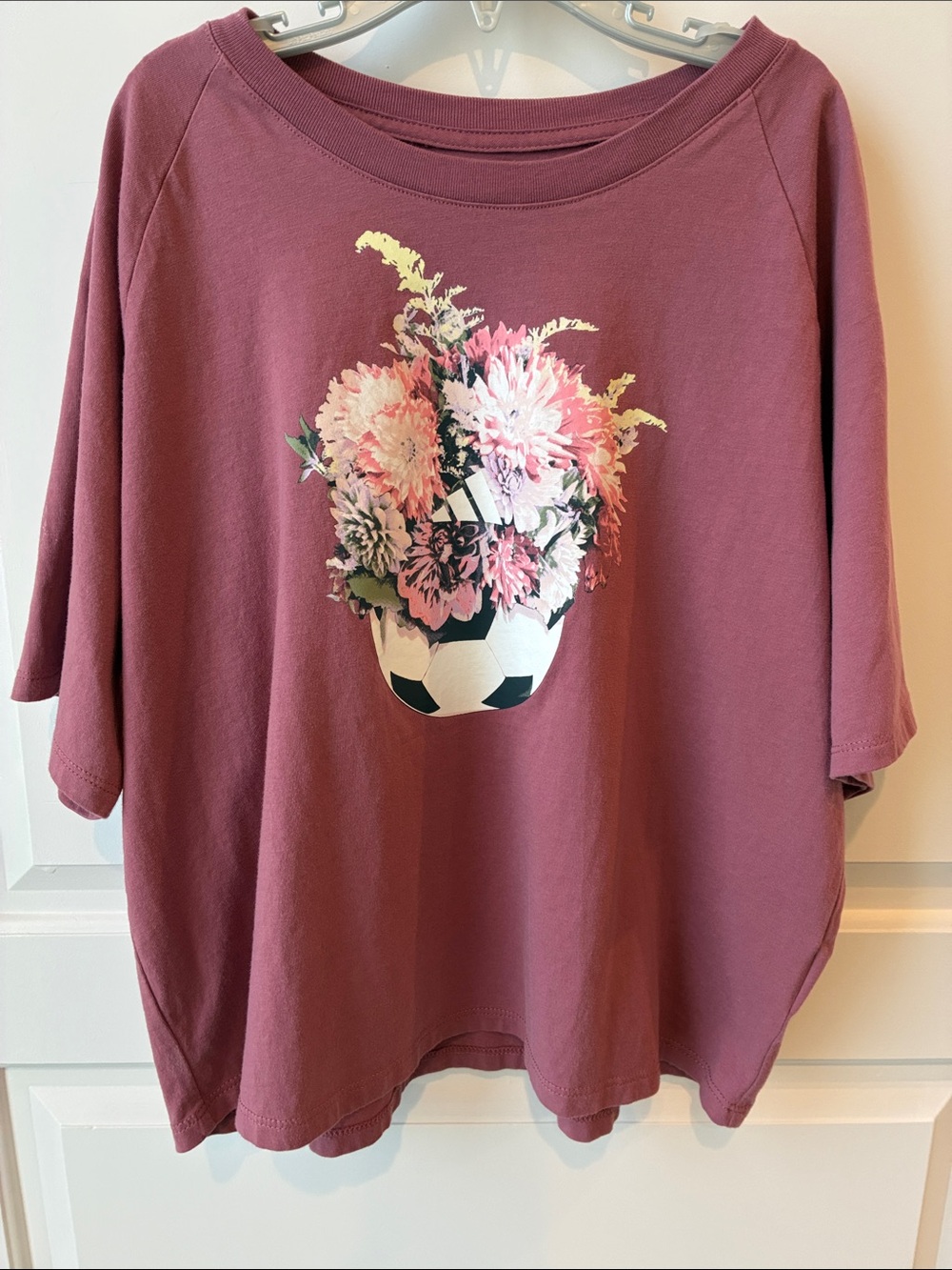 adidas Girls Mauve Floral Soccer Graphic Loose Fit Tee- XL